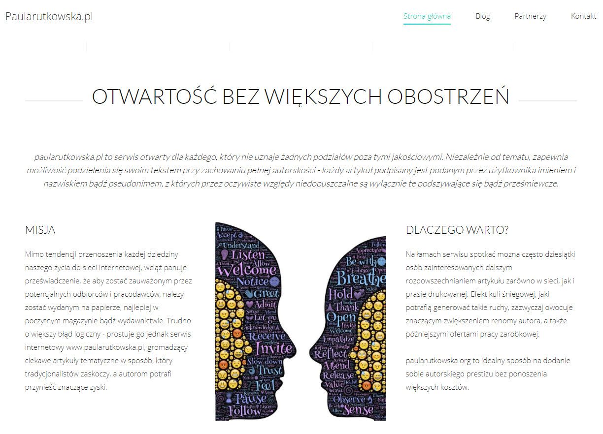Zrzut ekranu strony głównej serwisu paularutkowska.pl